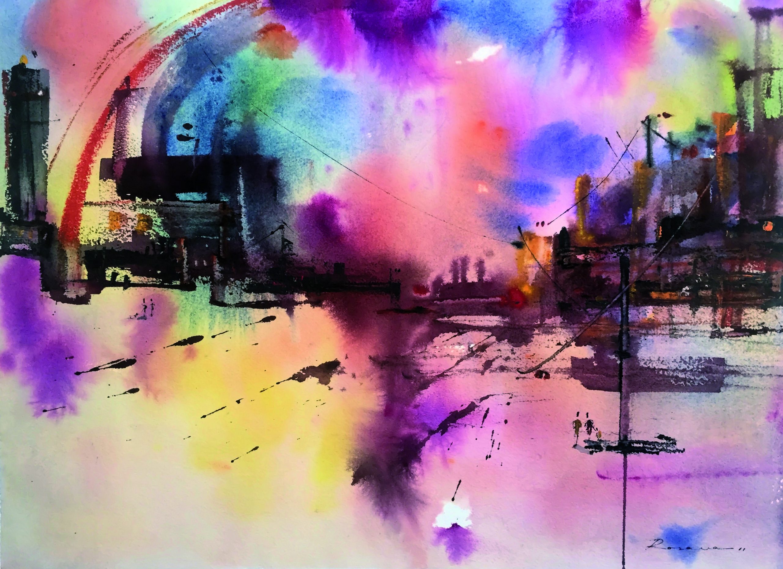 11 observando la irrealidad Acuarela sobre arches 44 X 64 cm.