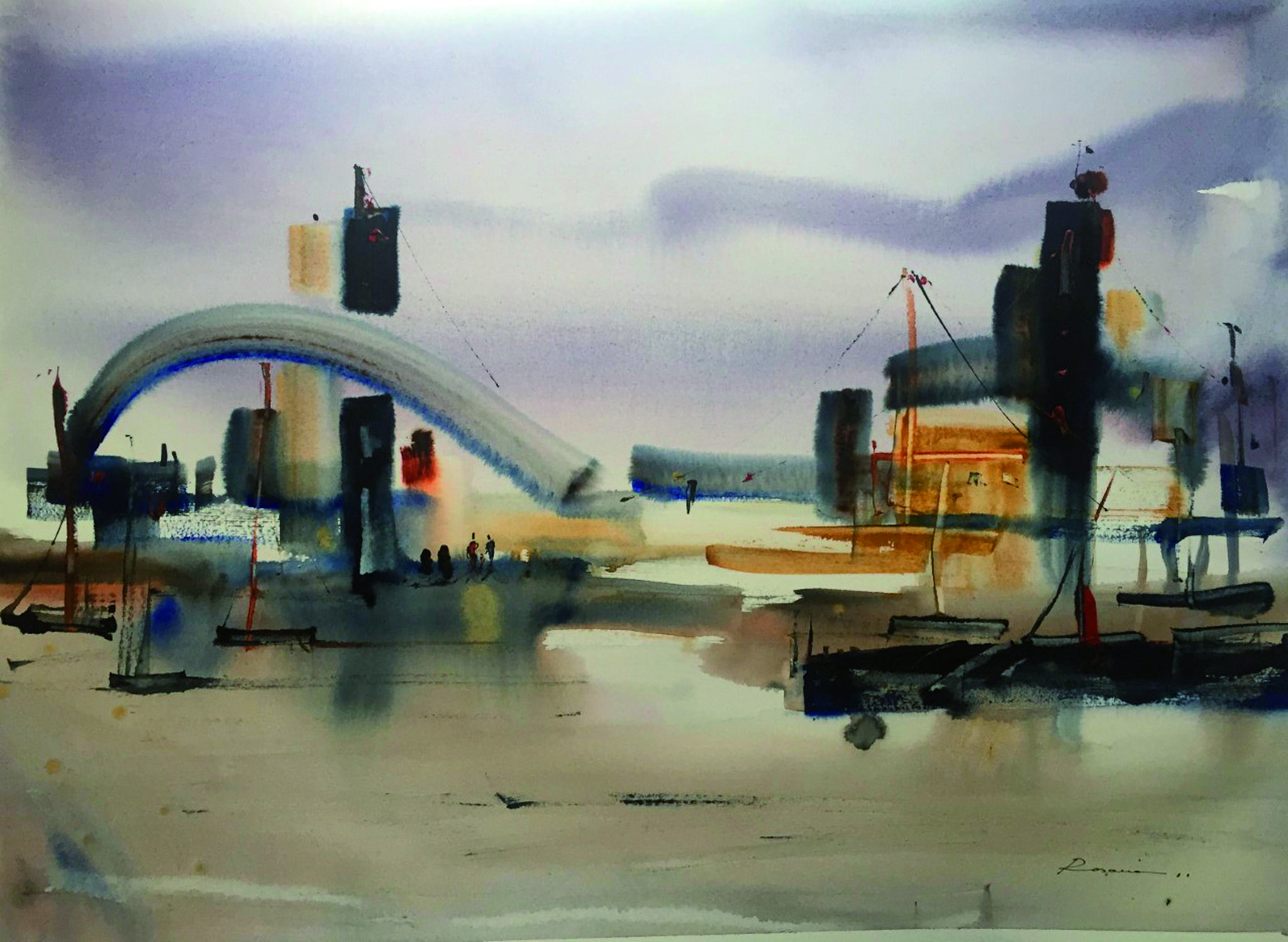 12 Marina Interior acuarela sobre canson 46 X 65 cm.