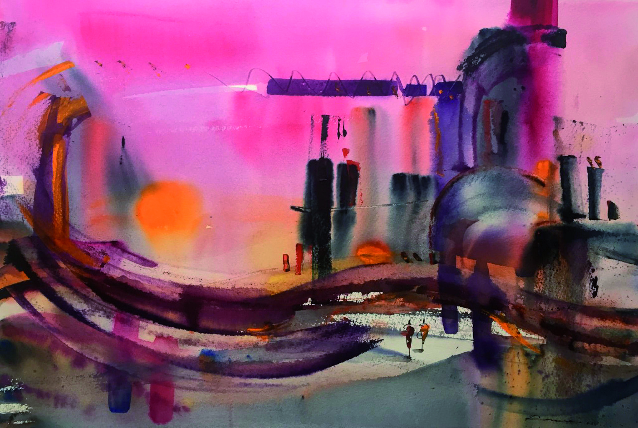 13 Observando la irrealidad acuarela sobre canson 46 X 64 cm.