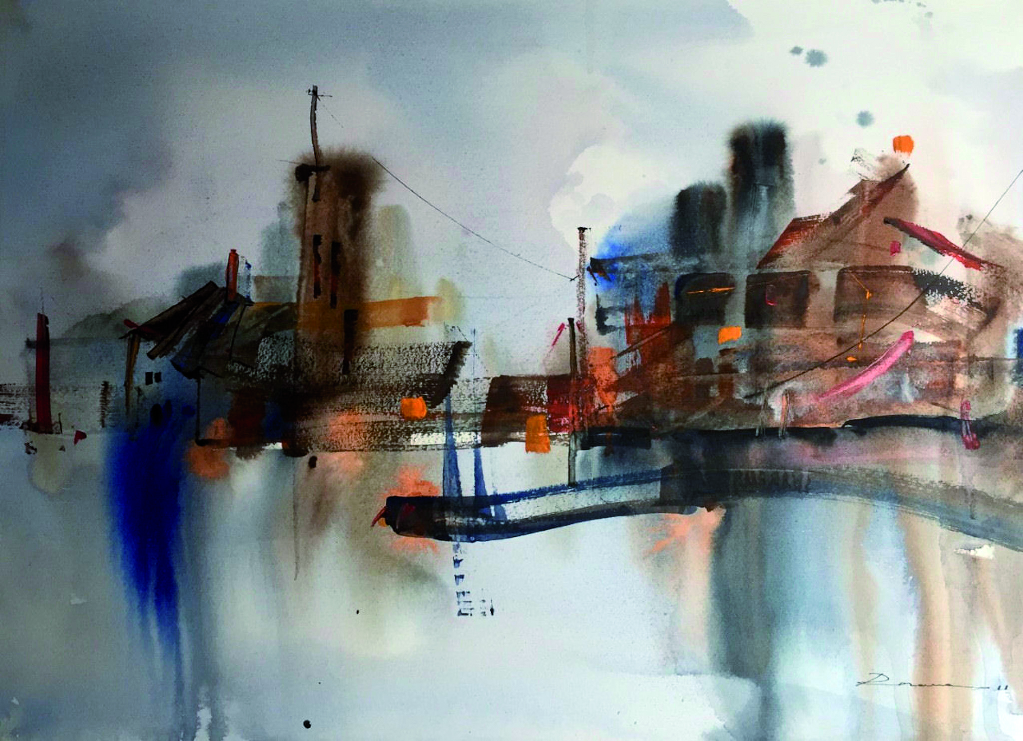 15 Urbano azul acuarela sobre canson 45 X 65 cm.