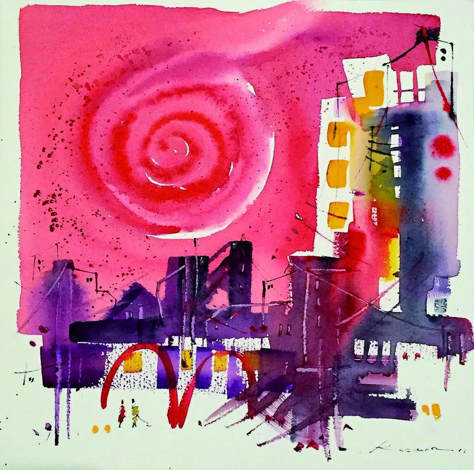 19 La espiral acuarela sobre arches en bastidor y metacrilato 30 X 30 cm.