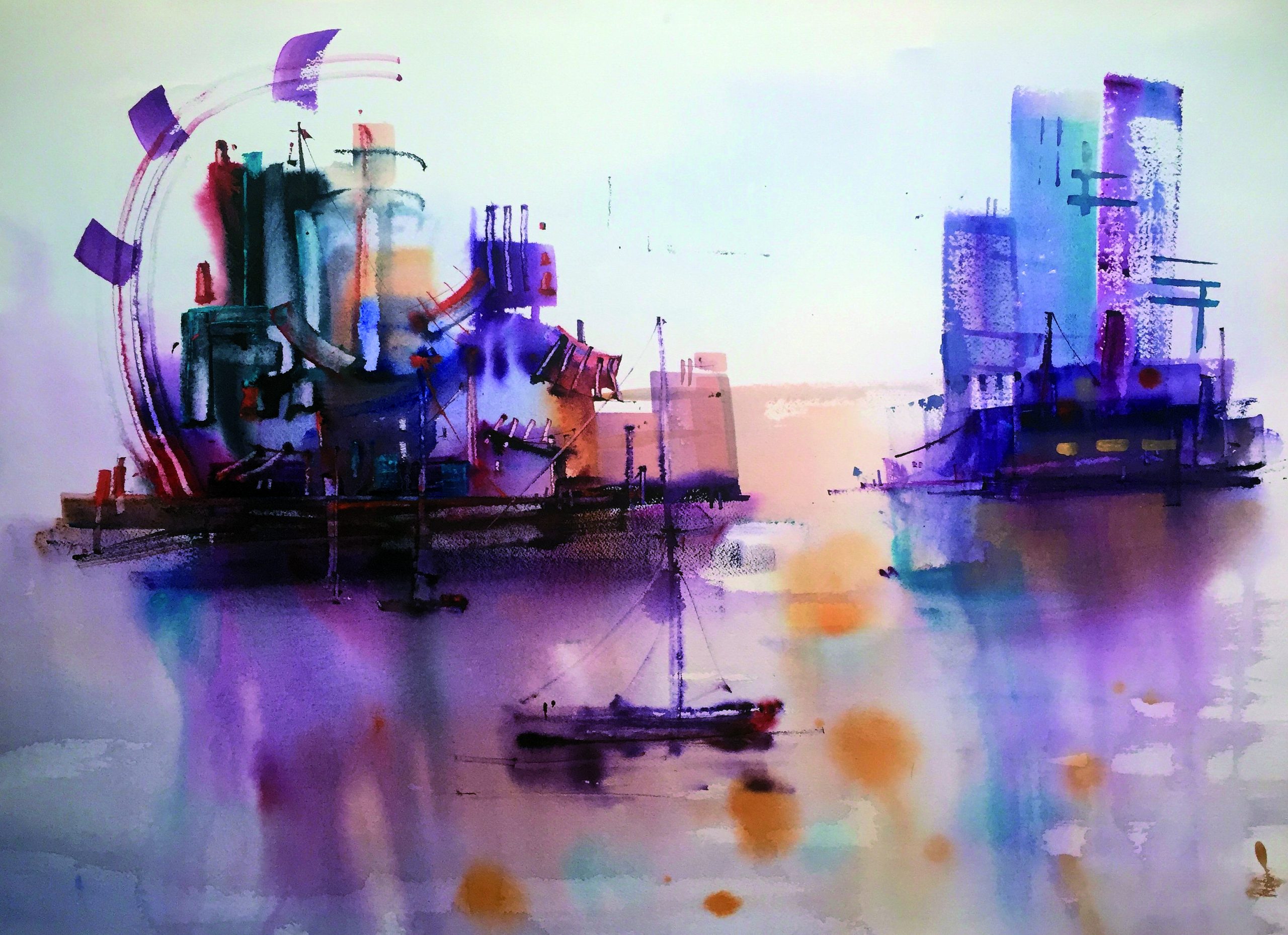 2 Barcos acuarela sobre arches 57 X 77 cm.