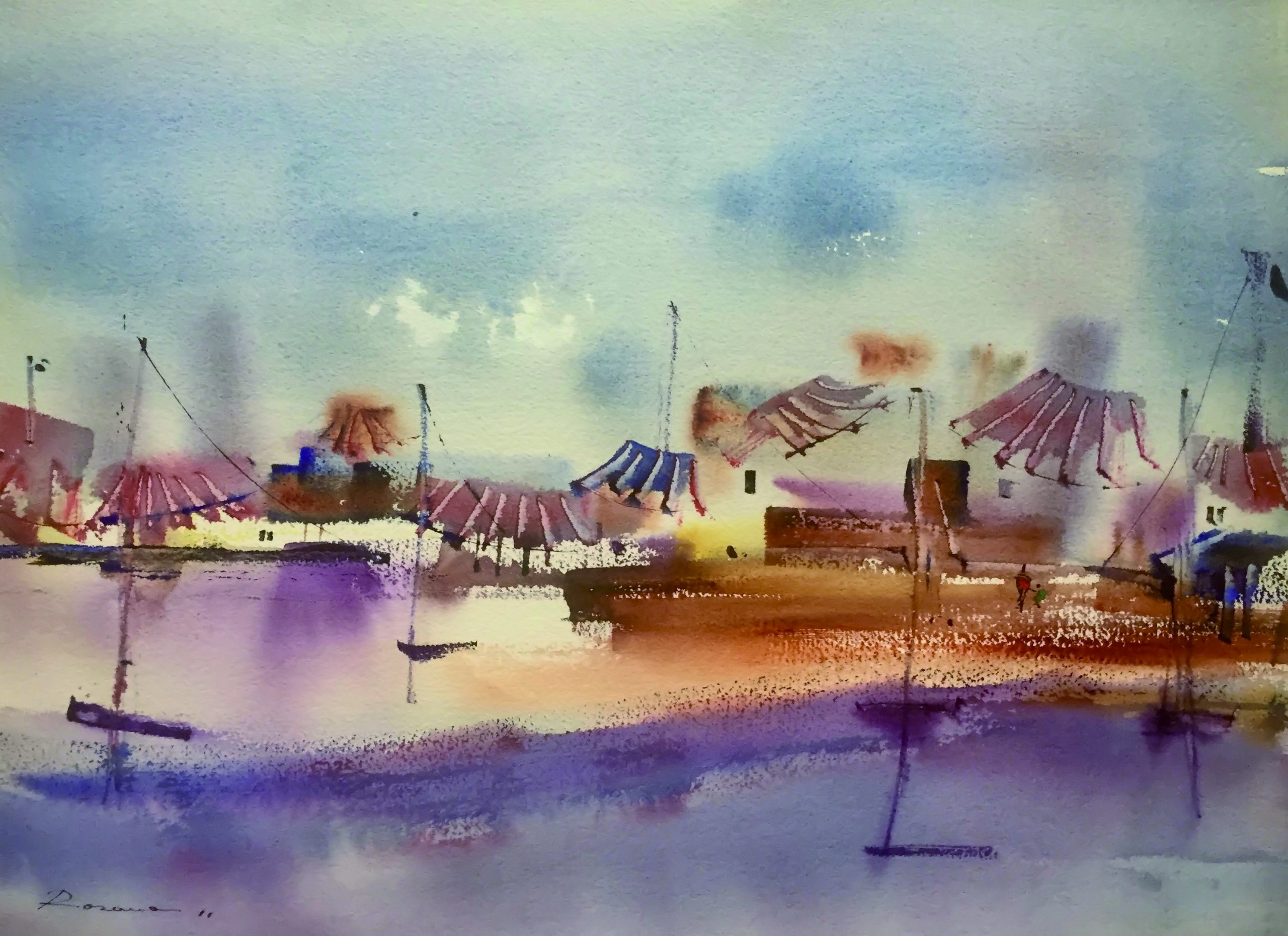 32 Pueblo pesquero Acuarela sobre arches 44 X 54 cm.