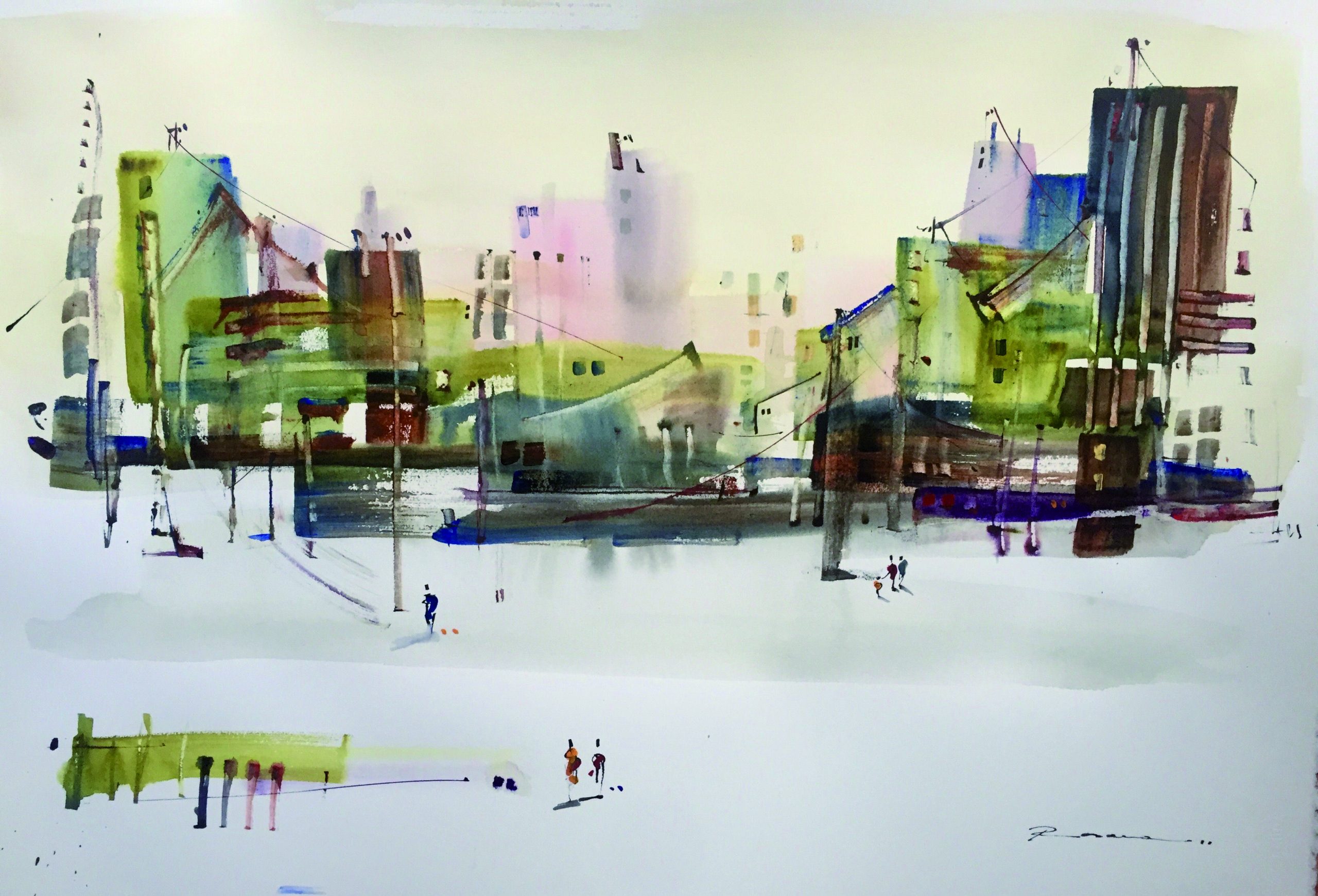 35 En la ciudad Acuarela sobre arches satinado 38 x 57 cm.