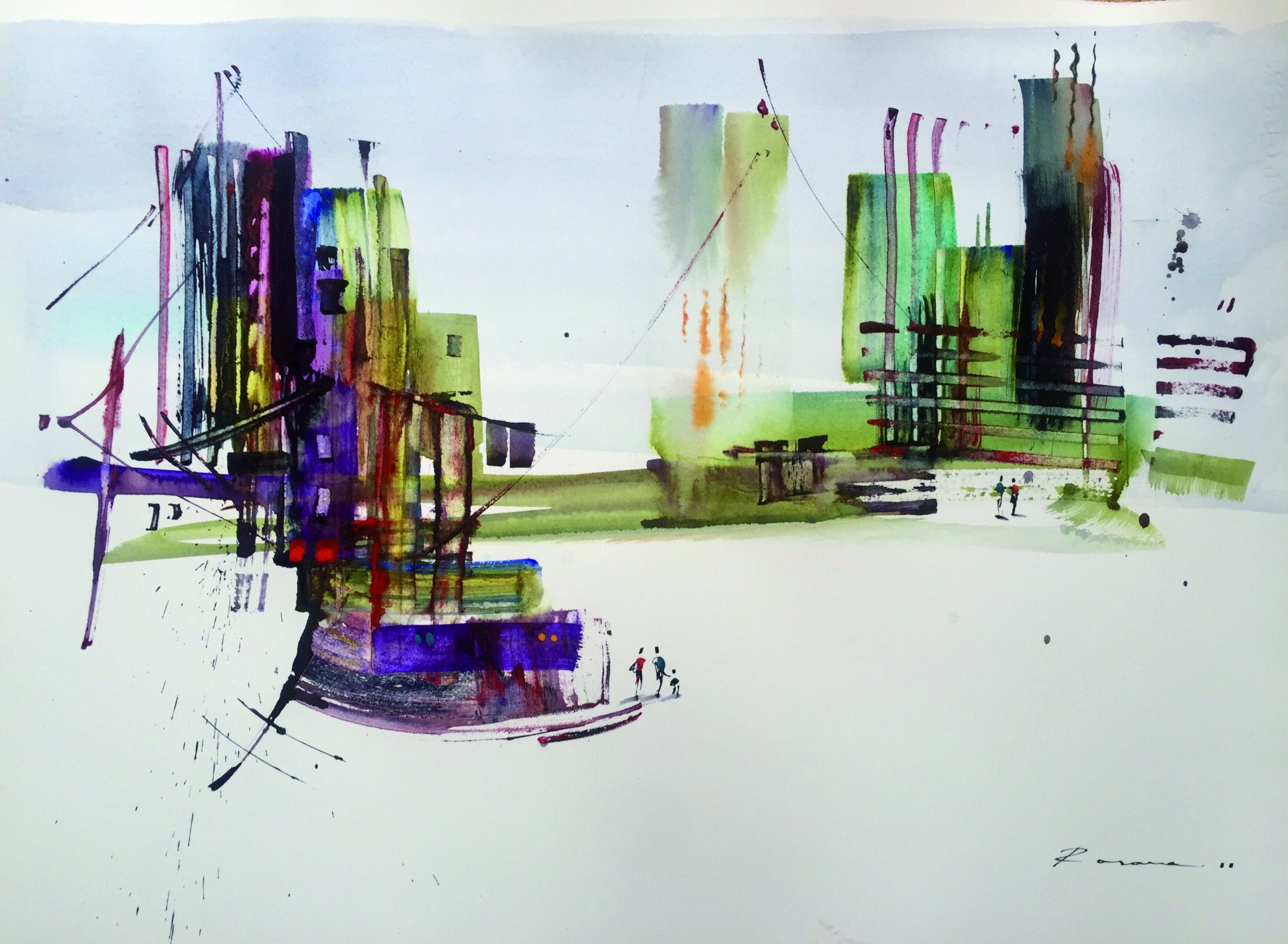 36 Espacio Urbano III Acuarela sobre arches satinado 38 x 57 cm.