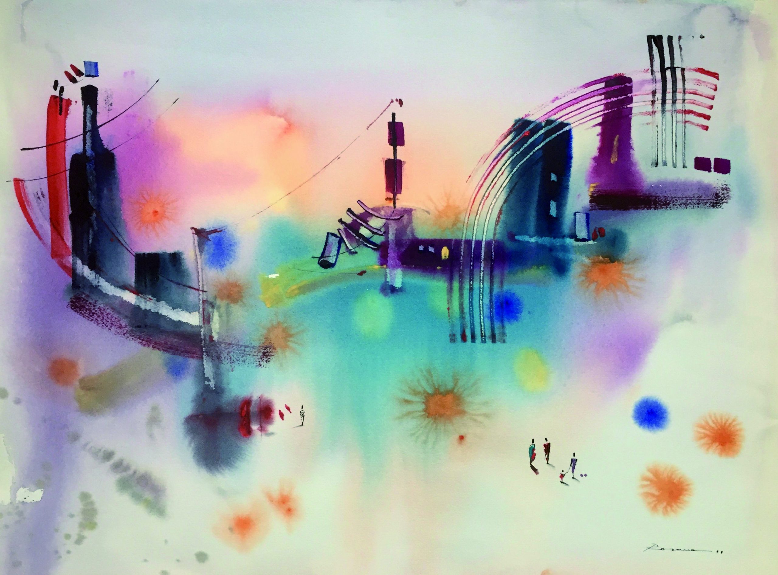 4 En suspensión Acuarela sobre arches 57 X 77 cm.