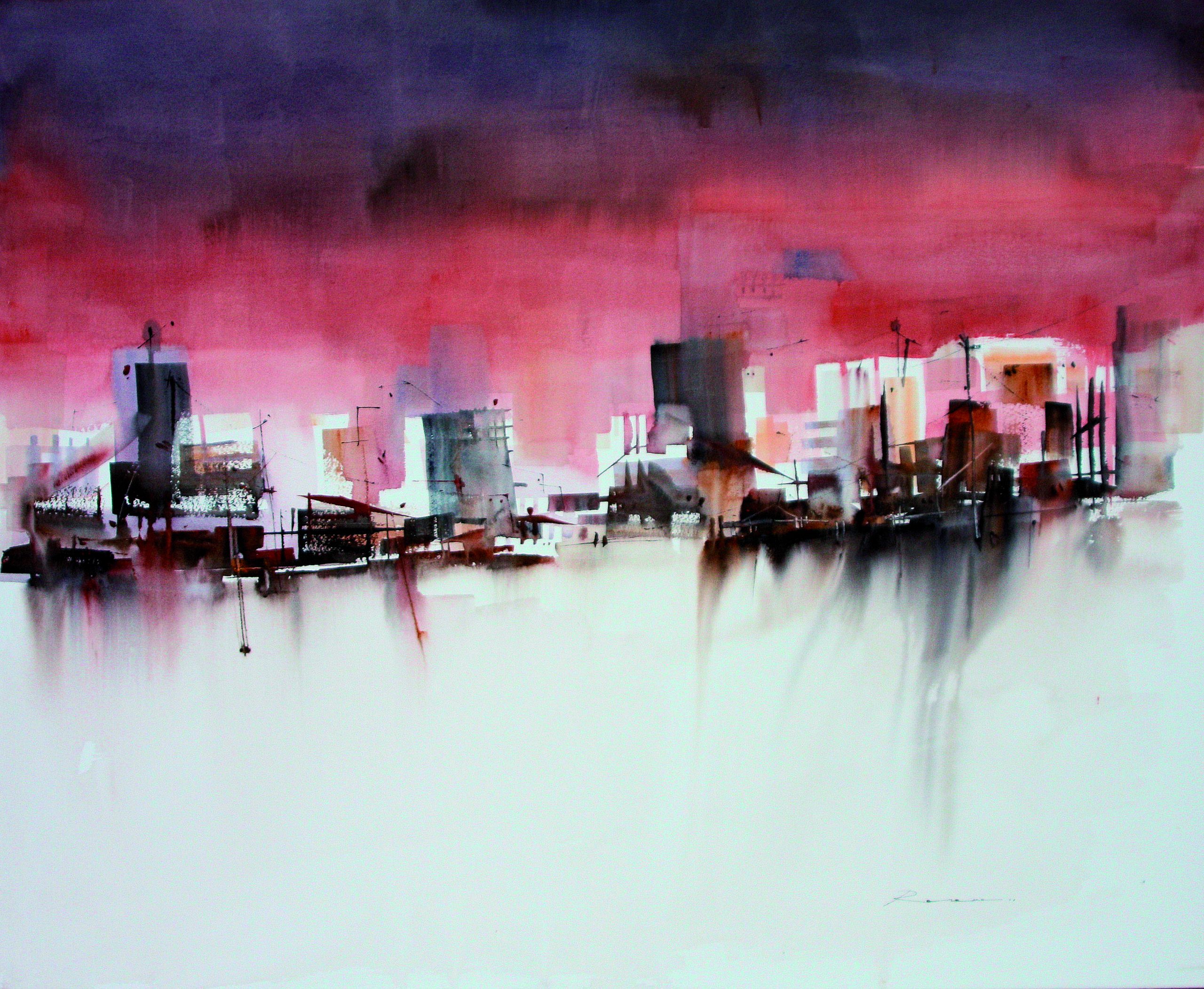 46 Marea roja Acuarsobre arches montada en bastidor y metacrilato 81 x 100 cm