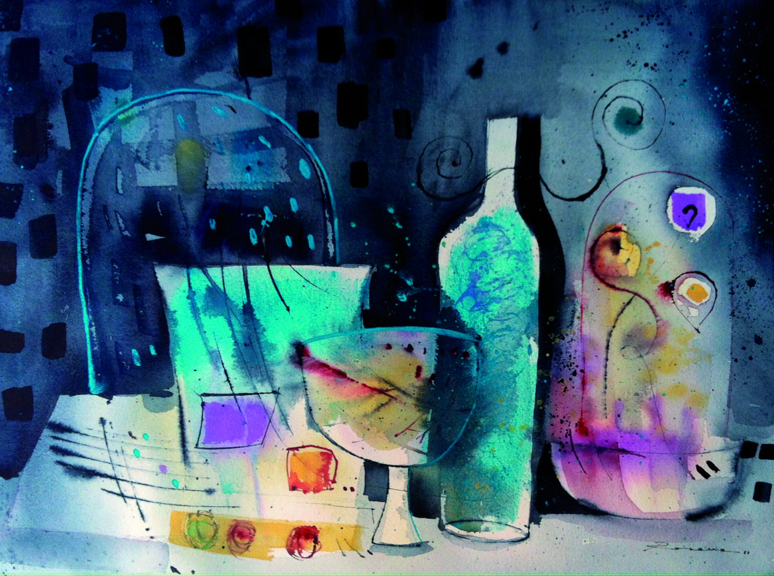 48 Elementos en suspensión Acuarela sobre arches 41 X 55 cm.