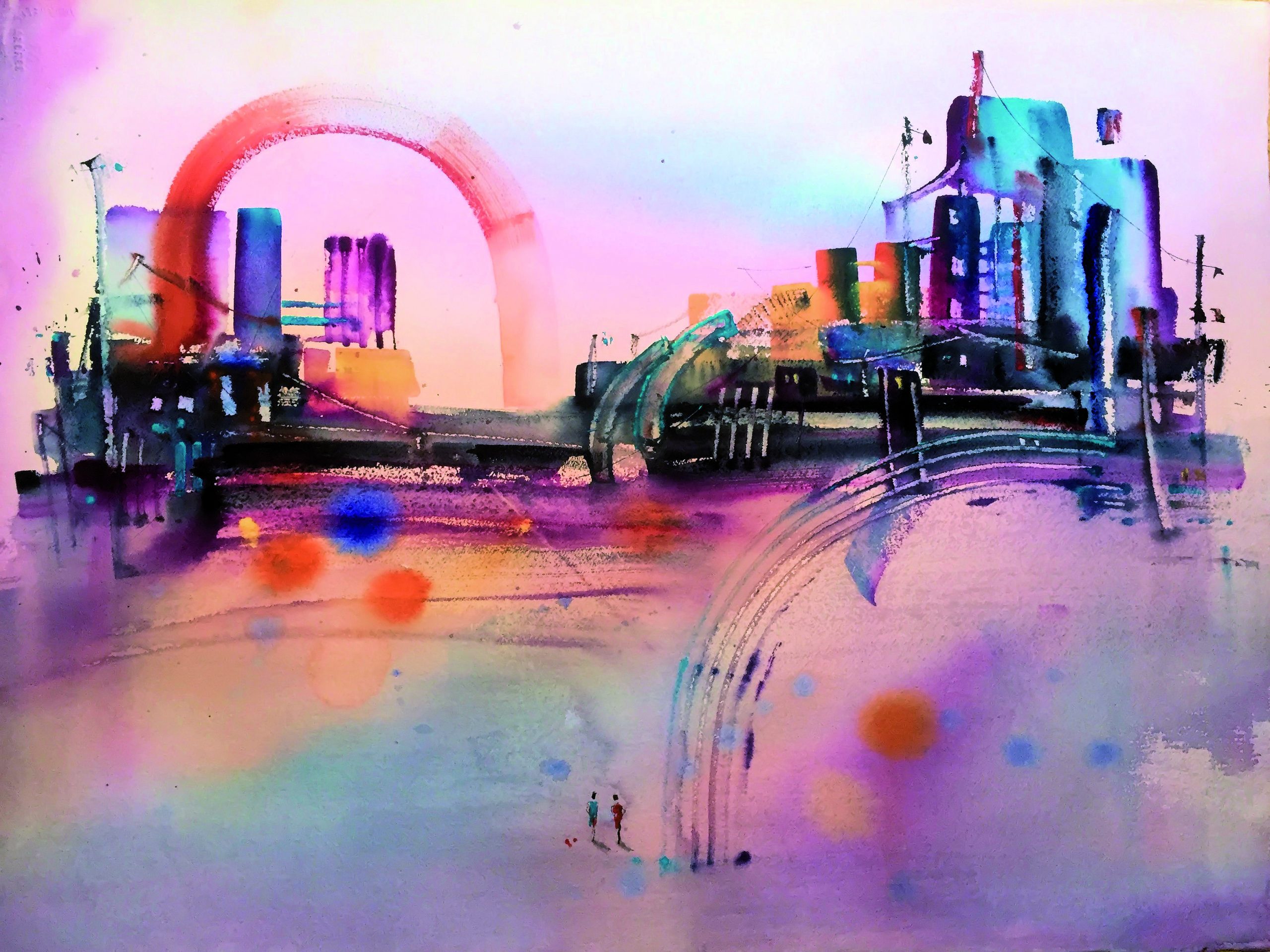 5 Arco y esferas Acuarela sobre arches 57 X 77 cm.