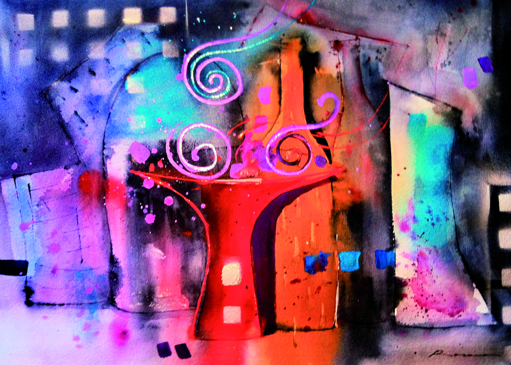 52 Con espirales, acuarela sobre arches 41 X 51 cm.