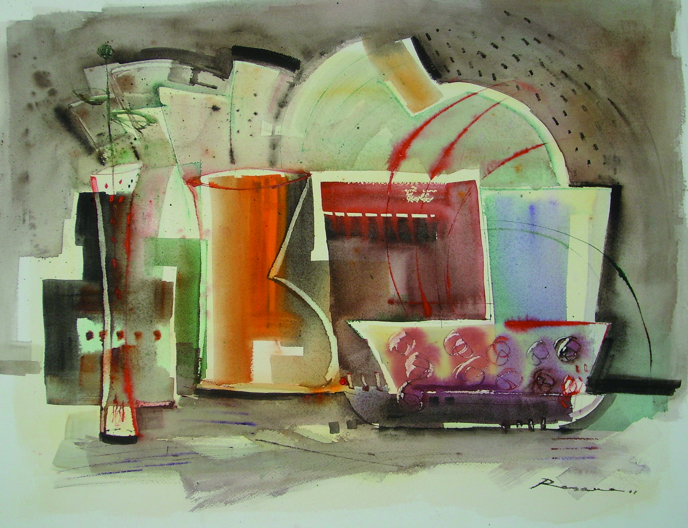 54 Con una flor acuarela sobre arches 43 X 57 cm.