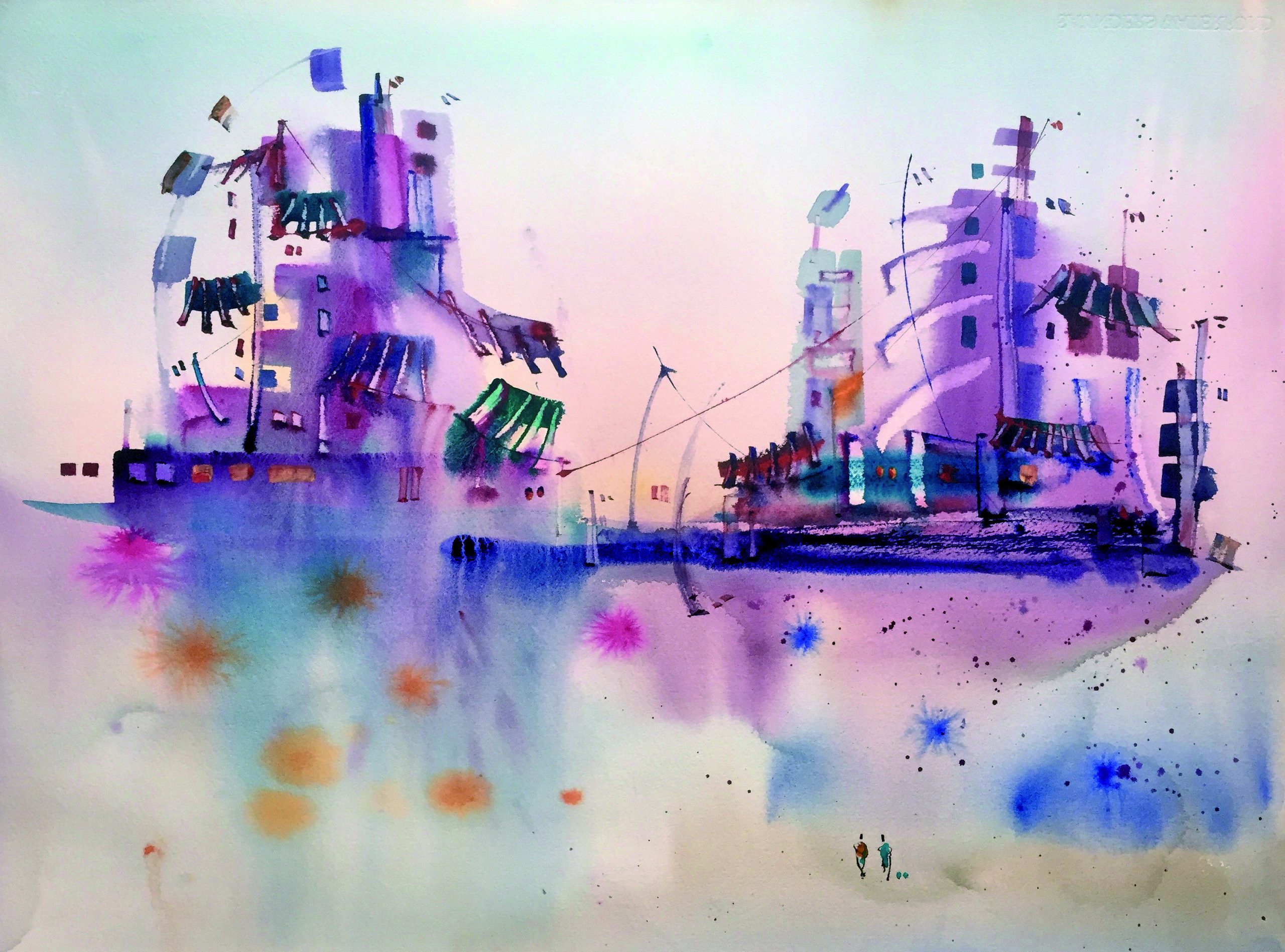 9 En suspensión II Acuarela sobre arches 57 X 77 cm.