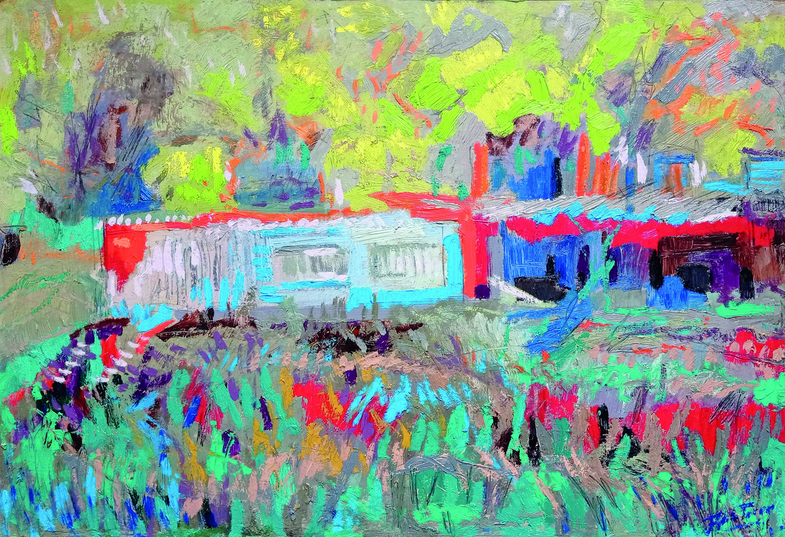 Aldea, óleo sobre cartón, 55 x 80 cm. 2016