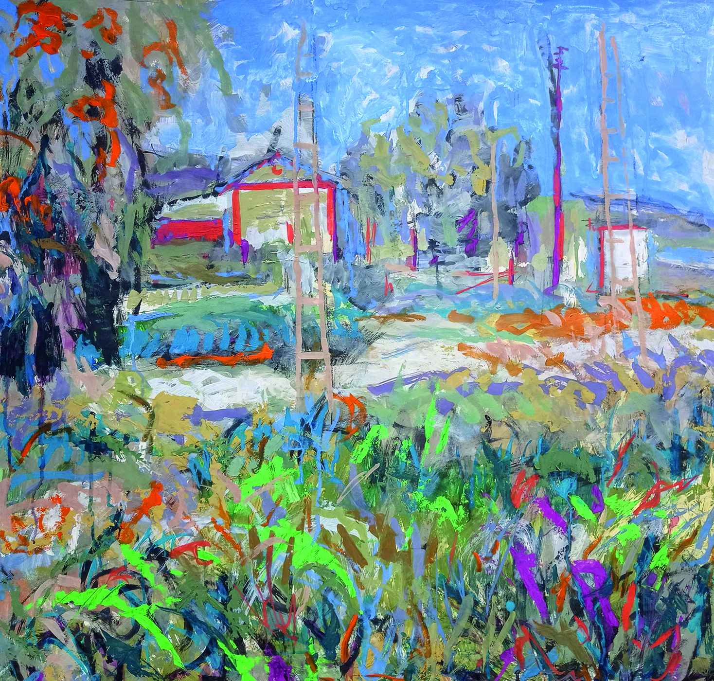 Casa de la estación, técnica mixta sobre papel 90 x 90 cm.. 2020 copia