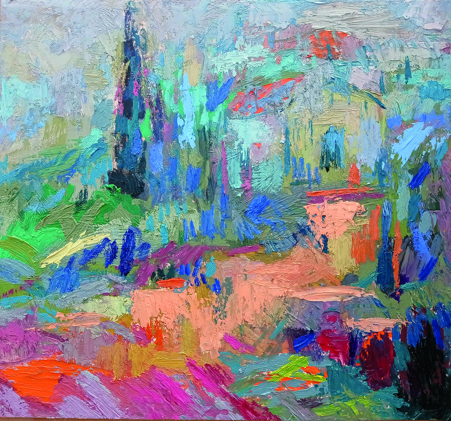 Ciprés, óleo sobre madera, 42 x 49 cm. 2021 copia