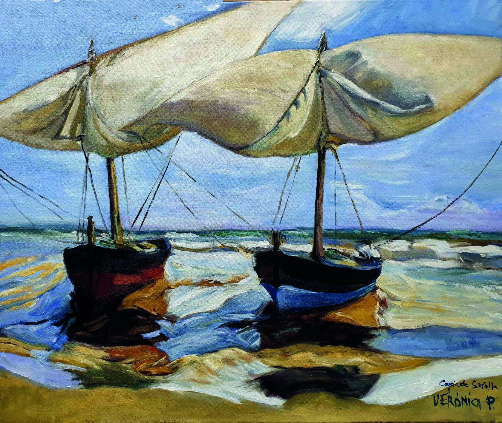 Verónica Píriz Fernández-Prida (Barcos varados – Copia de Sorolla – Óleo 54 x 65 cm)
